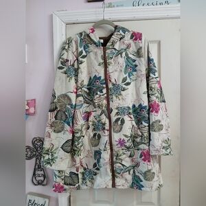 Cellabie Furry Fleece Lined Garden Floral Zipper Front Hooded Jacket Pocket 2Xl